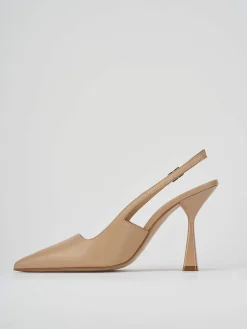 Slingback decolte tacco 8 marrone pelle
