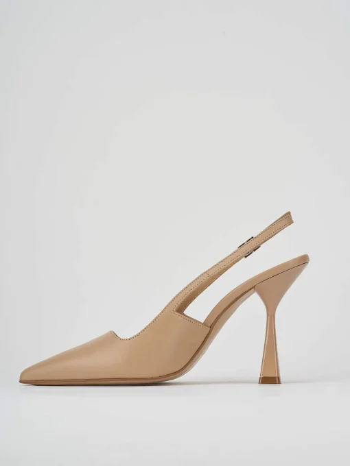 Slingback decolte tacco 8 marrone pelle