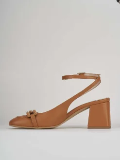 Slingback decolte tacco 6 cm marrone pelle