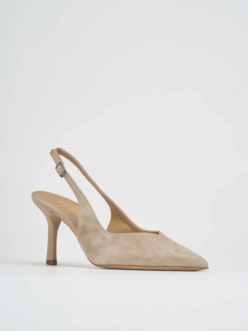 Slingback decolte tacco 7 cm beige camoscio