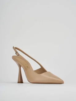 Slingback decolte tacco 8 marrone pelle