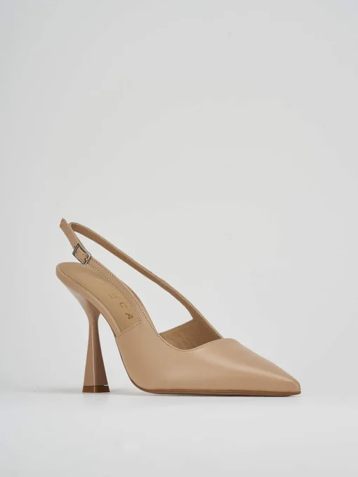 Slingback decolte tacco 8 marrone pelle