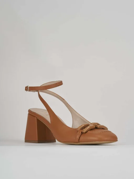 Slingback decolte tacco 6 cm marrone pelle