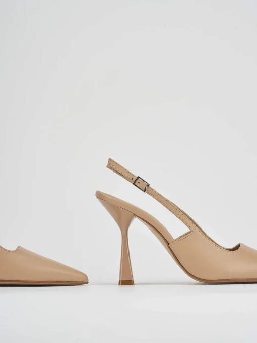 Slingback decolte tacco 8 marrone pelle