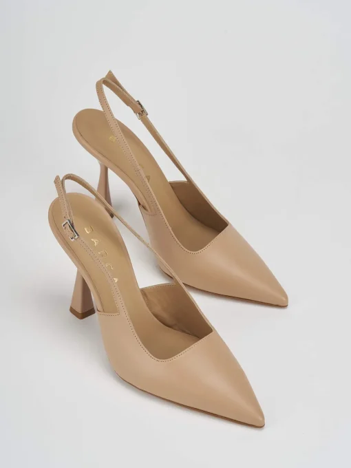 Slingback decolte tacco 8 marrone pelle
