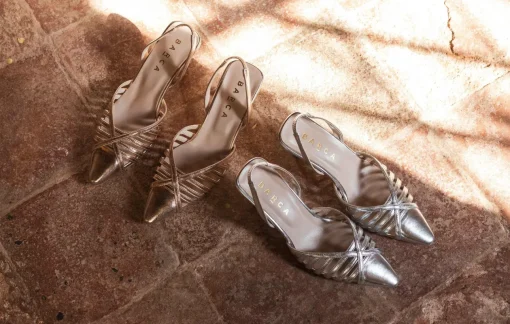 Slingback decolte tacco 5 cm bronzo laminato
