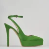 Slingback decoltè tacco 11 cm verde raso