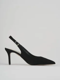 Slingback decoltè tacco 7 cm nero camoscio