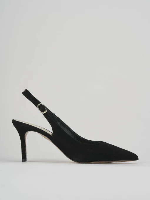 Slingback decoltè tacco 7 cm nero camoscio