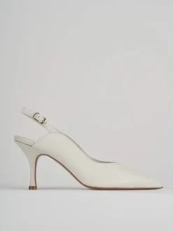 Slingback decoltè tacco 7 cm bianco pelle