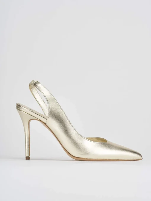 Slingback decoltè tacco 9 cm oro pelle