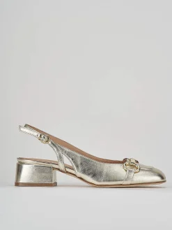 Slingback decoltè tacco 4 cm oro pelle