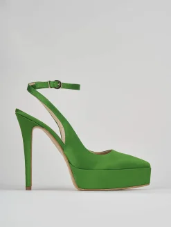 Slingback decoltè tacco 11 cm verde raso