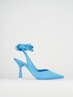 Slingback decoltè tacco 9 cm azzurro raso