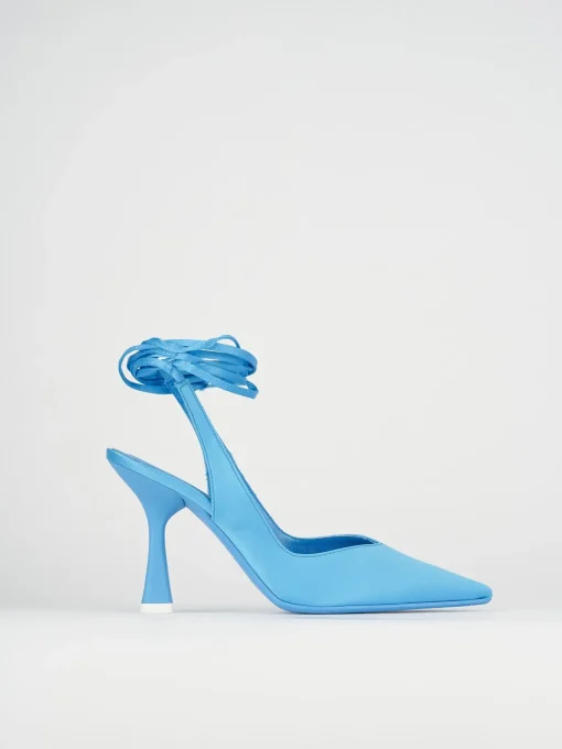 Slingback decoltè tacco 9 cm azzurro raso