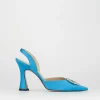 Slingback decoltè tacco 9 cm azzurro raso