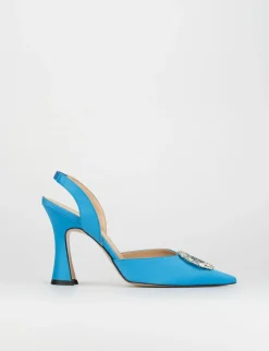 Slingback decoltè tacco 9 cm azzurro raso