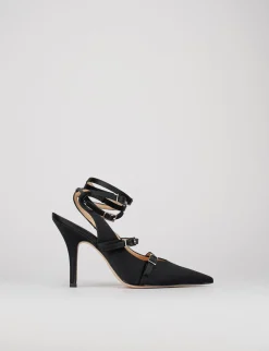 Slingback decoltè tacco 9 cm nero raso