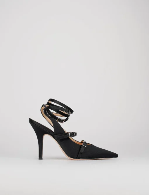 Slingback decoltè tacco 9 cm nero raso