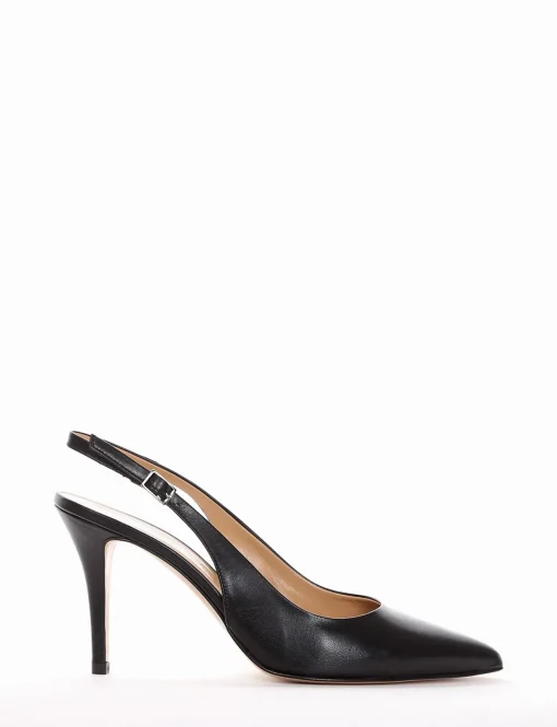 Slingback decoltè tacco 8 cm nero pelle