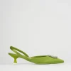 Slingback decoltè tacco 5 cm verde raso