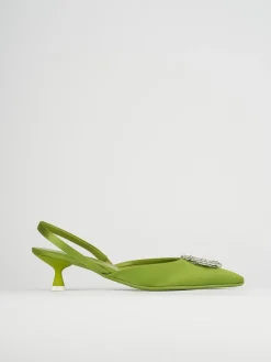 Slingback decoltè tacco 5 cm verde raso