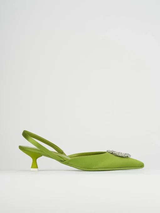 Slingback decoltè tacco 5 cm verde raso