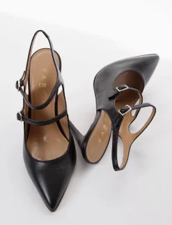 Slingback decoltè tacco 9 cm nero pelle