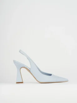 Slingback decoltè tacco 9 cm azzurro pelle