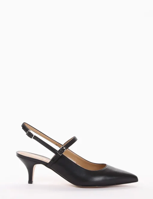 Slingback decoltè tacco 5 cm nero pelle