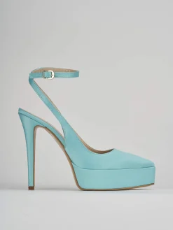 Slingback decoltè tacco 11 cm azzurro raso