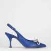 Slingback decoltè tacco 5 cm blu pelle