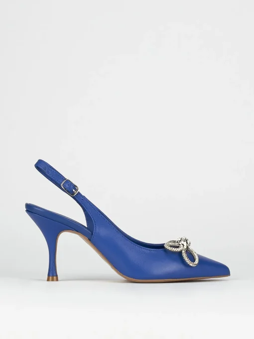 Slingback decoltè tacco 5 cm blu pelle