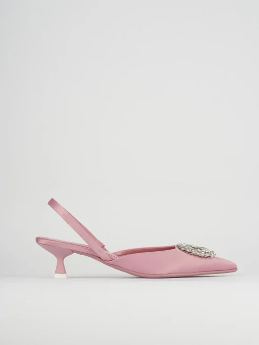 Slingback decoltè tacco 5 cm rosa raso