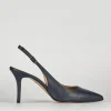 Slingback decoltè tacco 8 cm blu pelle