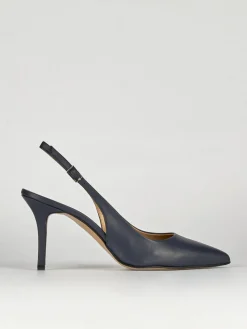 Slingback decoltè tacco 8 cm blu pelle