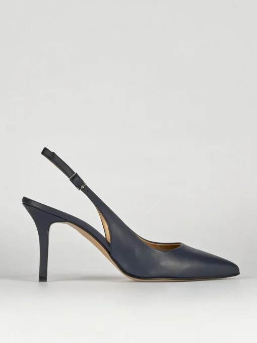 Slingback decoltè tacco 8 cm blu pelle