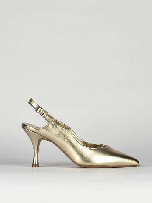 Slingback decoltè tacco 6 cm oro pelle