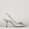Slingback decoltè tacco 5 cm argento laminato