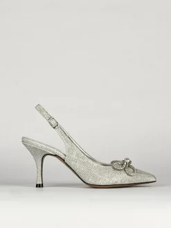 Slingback decoltè tacco 5 cm argento laminato