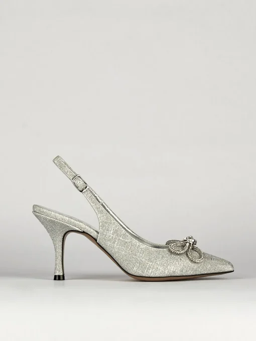 Slingback decoltè tacco 5 cm argento laminato