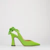 Slingback decoltè tacco 9 cm verde raso
