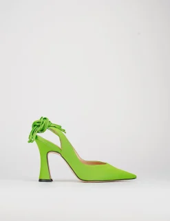 Slingback decoltè tacco 9 cm verde raso