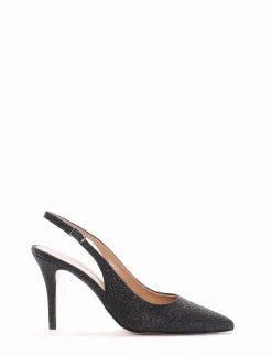 Slingback decoltè tacco 8 cm nero glitter