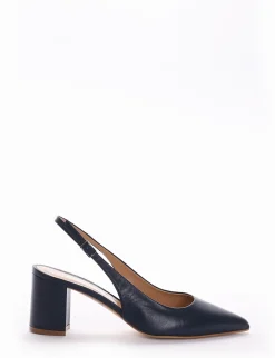 Slingback decoltè tacco 7cm blu pelle