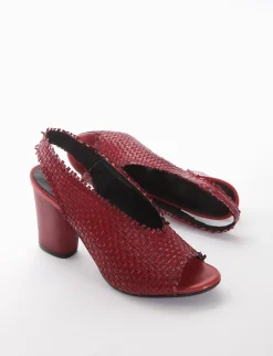 Slingback decoltè tacco 7 cm rosso pelle