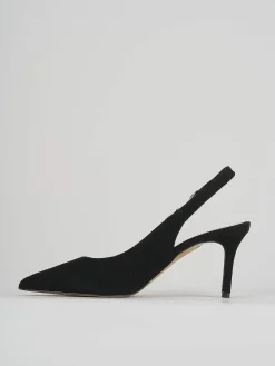 Slingback decoltè tacco 7 cm nero camoscio