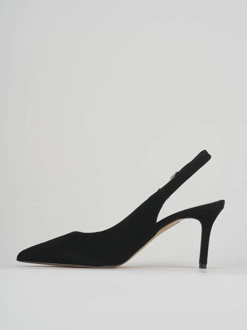 Slingback decoltè tacco 7 cm nero camoscio