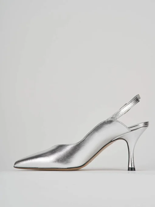 Slingback decoltè tacco 7 cm argento laminato