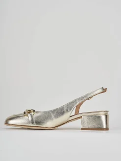 Slingback decoltè tacco 4 cm oro pelle
